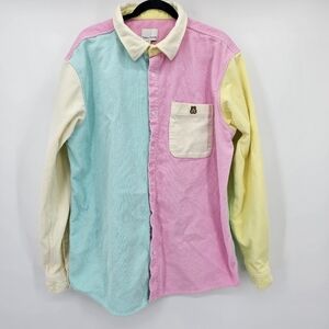 Teddy Fresh Colorblock Pastel Corduroy Long sleeve Button Down Mens XL